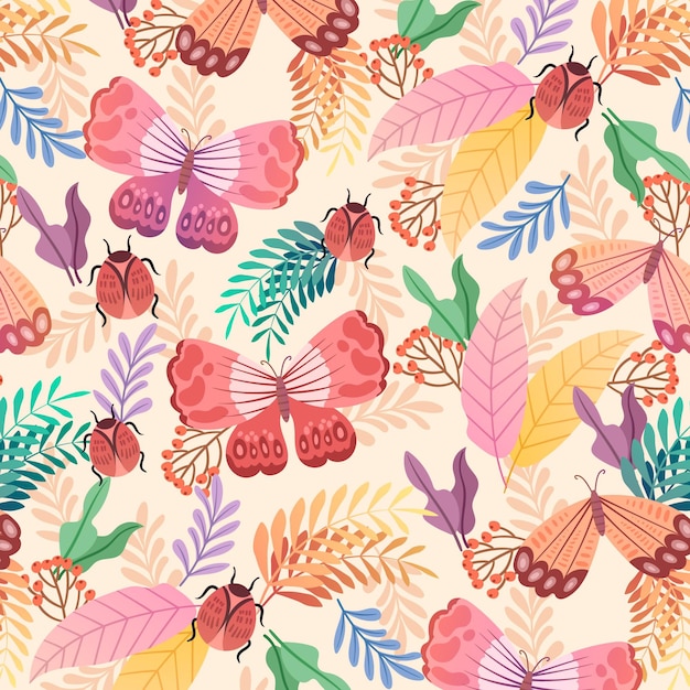 Insects and flowers pattern