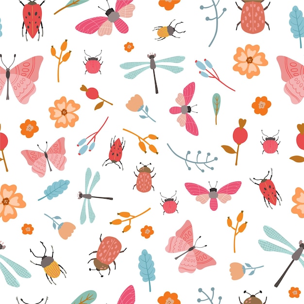 Insects and flowers pattern