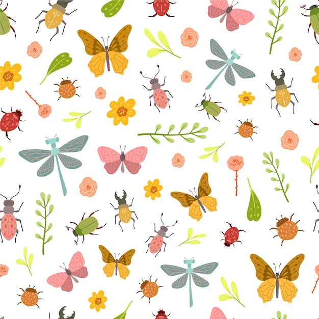 Insects and flowers pattern