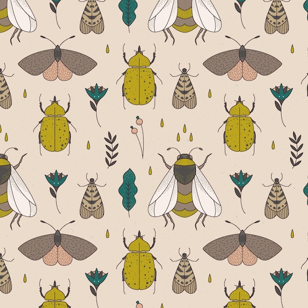 Insects and flowers pattern