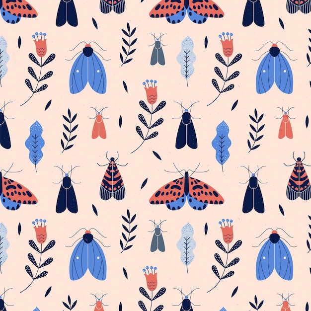 Insects and flowers pattern