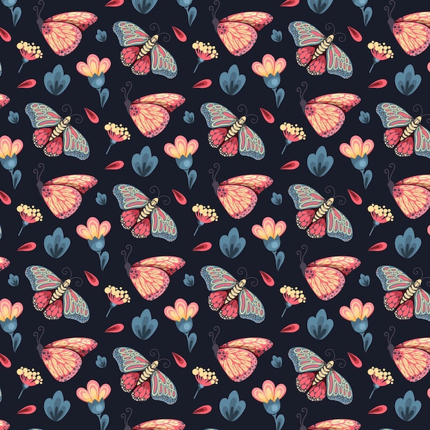 Free Vector insects and flowers pattern