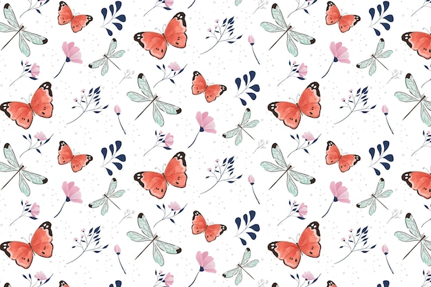 Free vector insects and flowers pattern