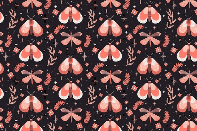 Free Vector insects and flowers pattern