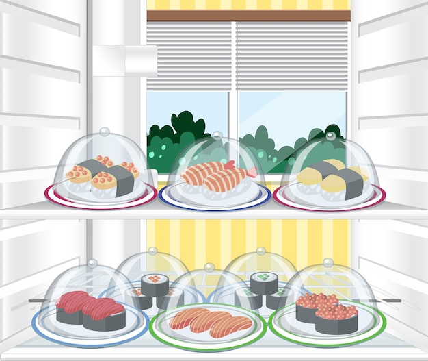 Free Vector inside of refrigerator with foods