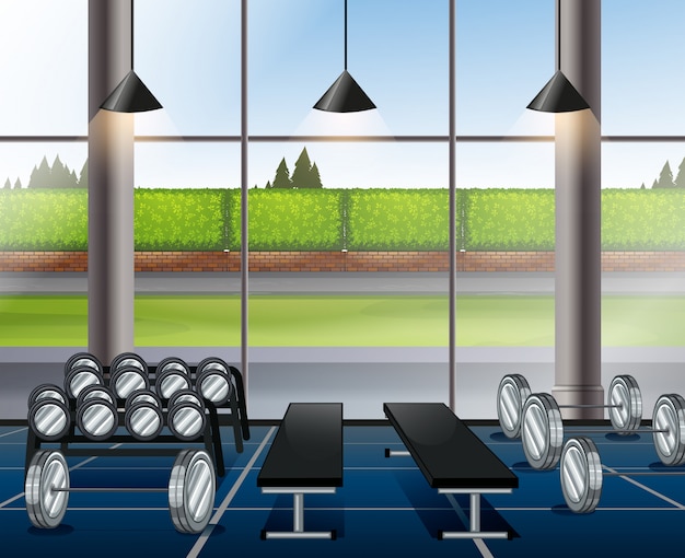 Free Vector inside weightlifting room with benches