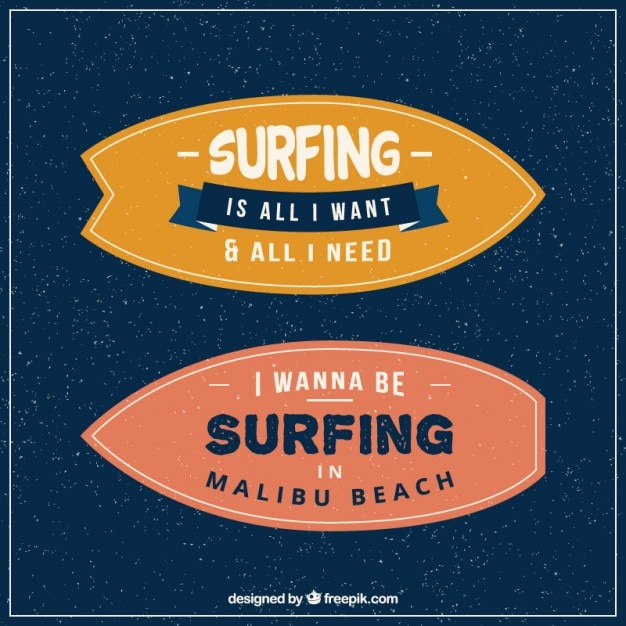 Free Vector inspirational phrases in vintage surfboards 