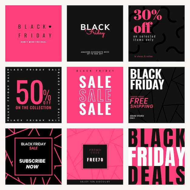 Free Vector instagram ad template vector for black friday sale set