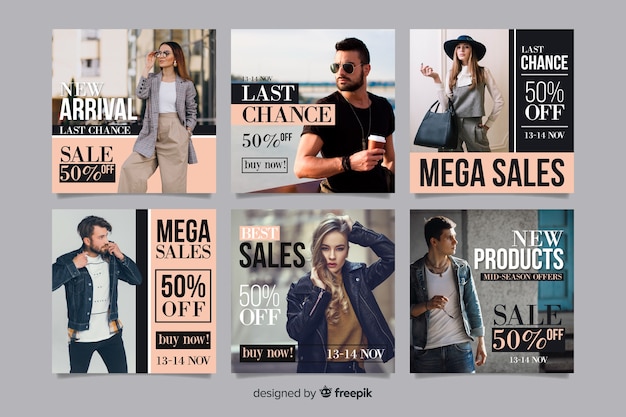 Free Vector instagram post abstract fashion sale set