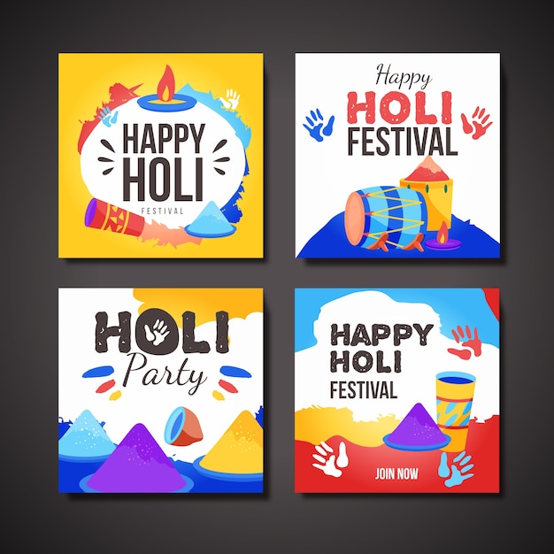 Free Vector instagram post collection for holi festival