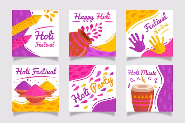 Free Vector instagram post collection with holi festival