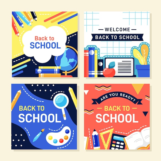 Free Vector instagram posts of back to school accessories