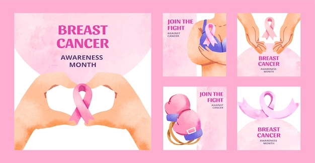 Free Vector instagram posts collection for breast cancer awareness month