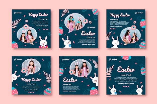 Free Vector instagram posts collection for easter