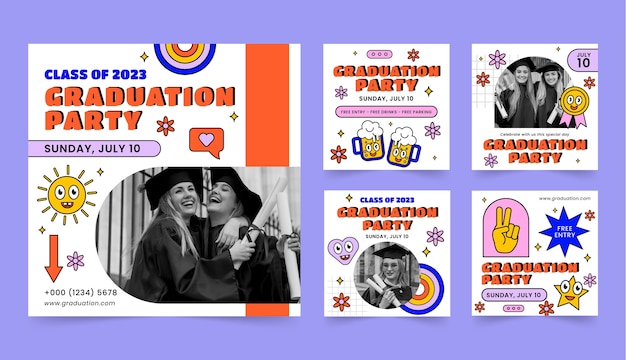 Free Vector instagram posts collection for graduation celebration