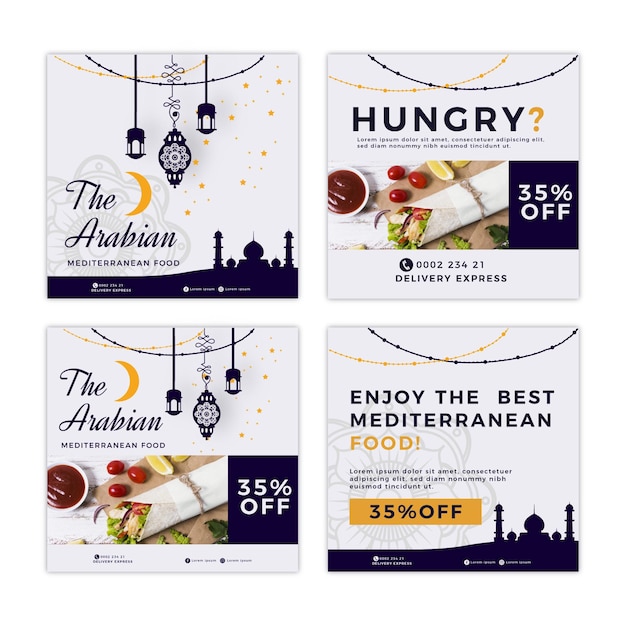 Free Vector instagram posts collection for mediterranean food restaurant