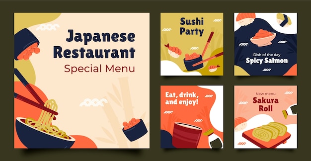 Instagram posts collection for traditional japanese restaurant