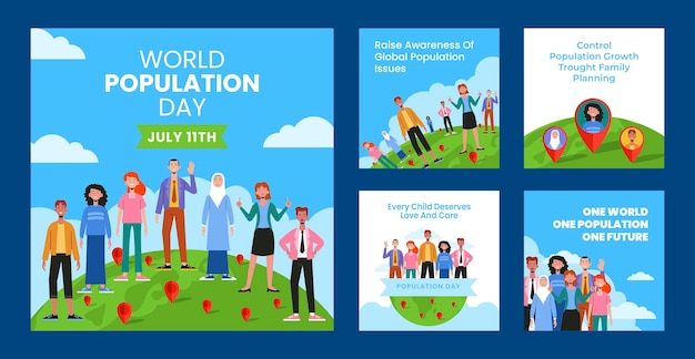 Free Vector instagram posts collection for world population day awareness