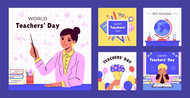 Free Vector instagram posts collection for world teacher's day