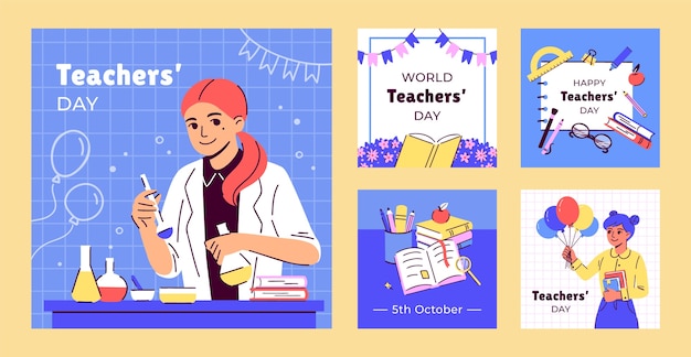 Free vector instagram posts collection for world teacher's day