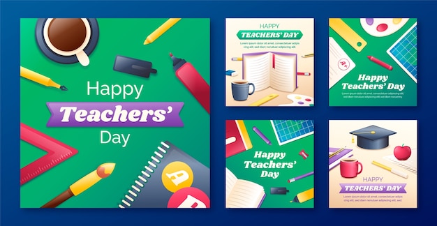 Free vector instagram posts collection for world teacher's day