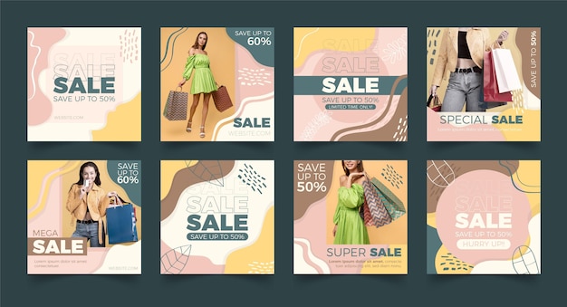 Free Vector instagram sale posts collection with photo