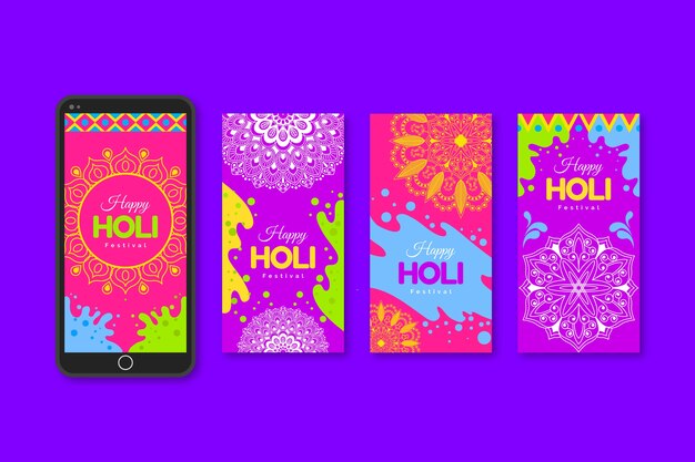 Free vector instagram stories collection for holi