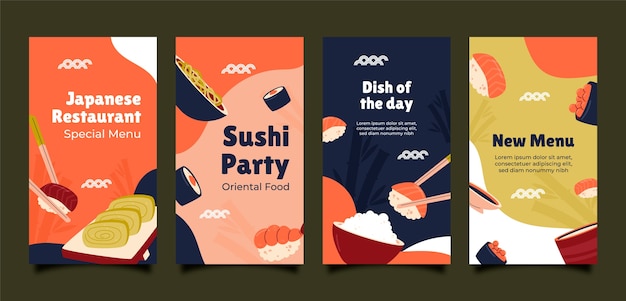 Free vector instagram stories collection for traditional japanese restaurant