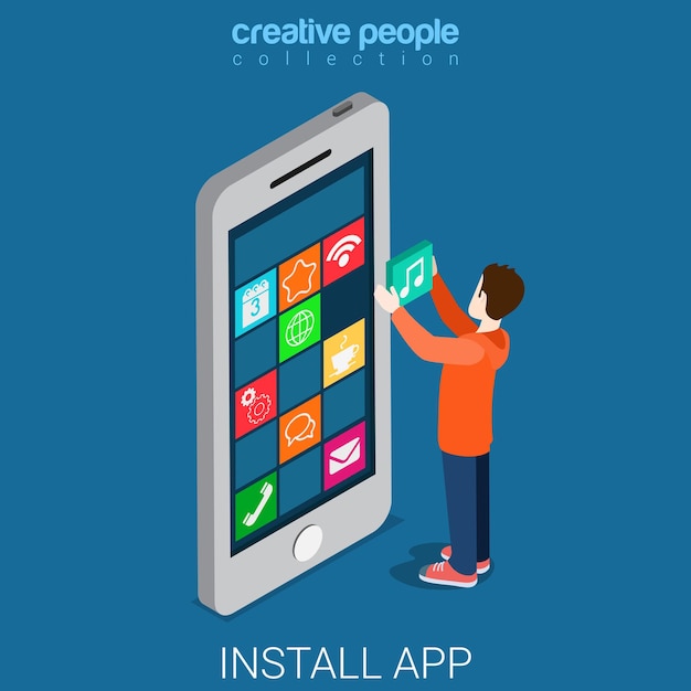 Free Vector install download get mobile app flat isometric