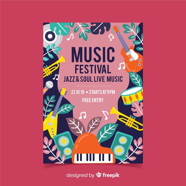 Instruments and leaves music festival poster