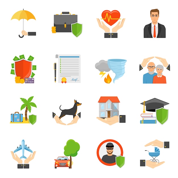 Insurance Companies Symbols Flat icons Set 