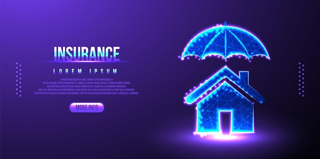 Free vector insurance, house, umbrella low poly wireframe mesh design