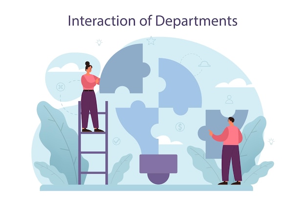 Free Vector interaction of departments concept business teamwork idea of partnership and departments cooperation business profit and financial growth isolated flat vector illustration