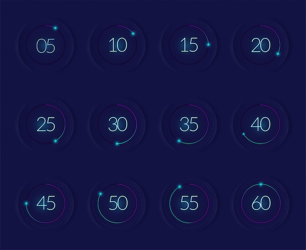 Interface countdown set with modern technology symbols realistic isolated