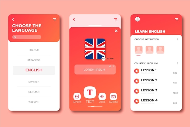 Interface for learning new languages application