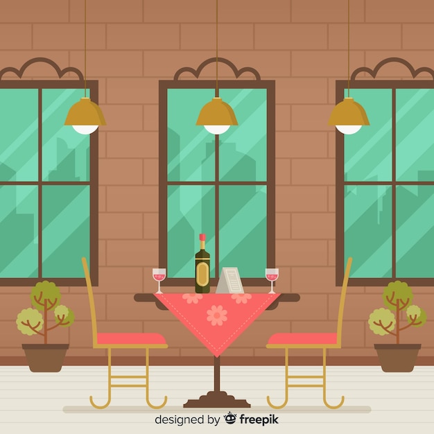 Free Vector interior design of elegant restaurant with flat design