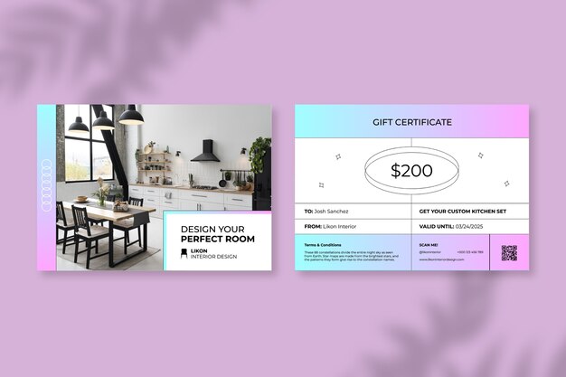 Interior design gift certificate template