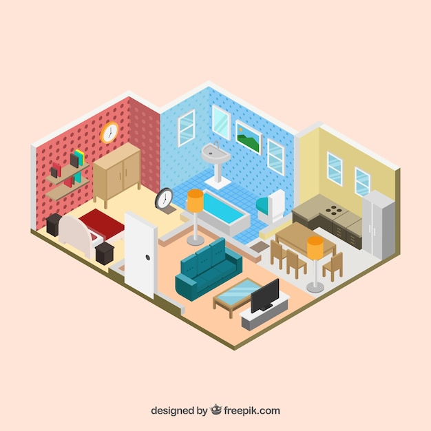 Interior of house in isometric style