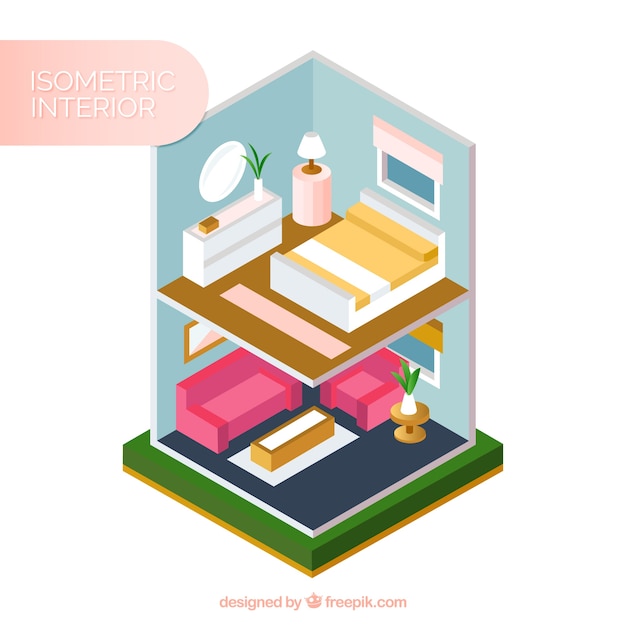 Interior of house in isometric style