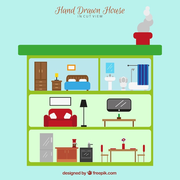 Free Vector interior of house with rooms in flat design