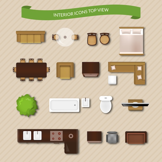 Free Vector interior icons top view