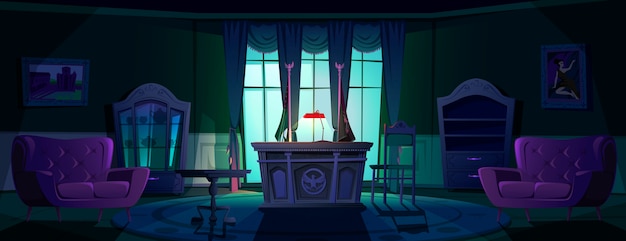 Interior of Oval office in White house at night