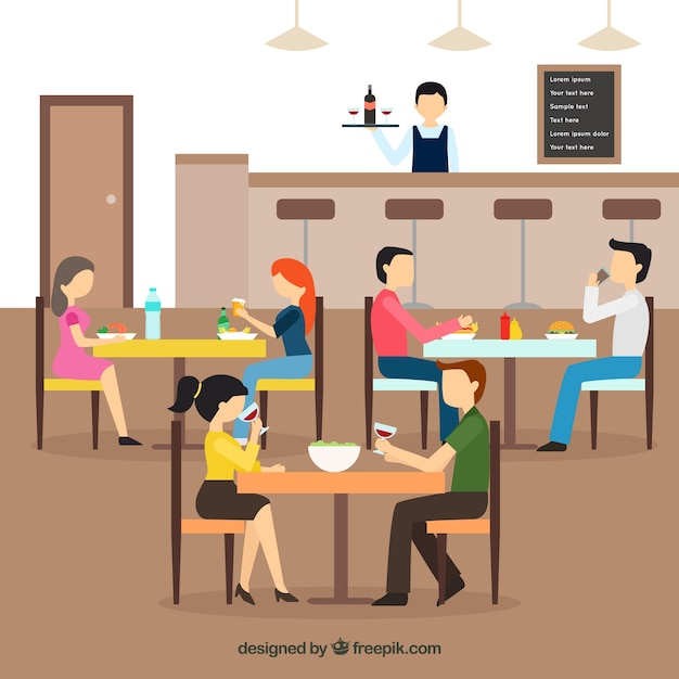 Interior scene of a restaurant in flat design