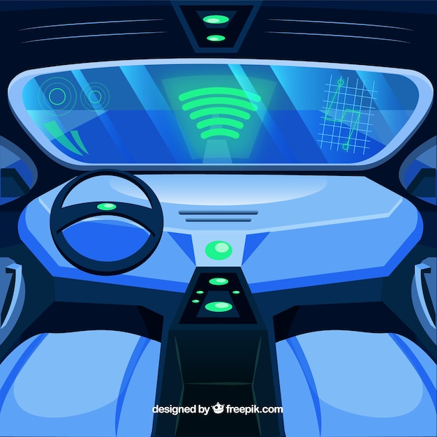 Free vector interior view of autonomous car with flat design