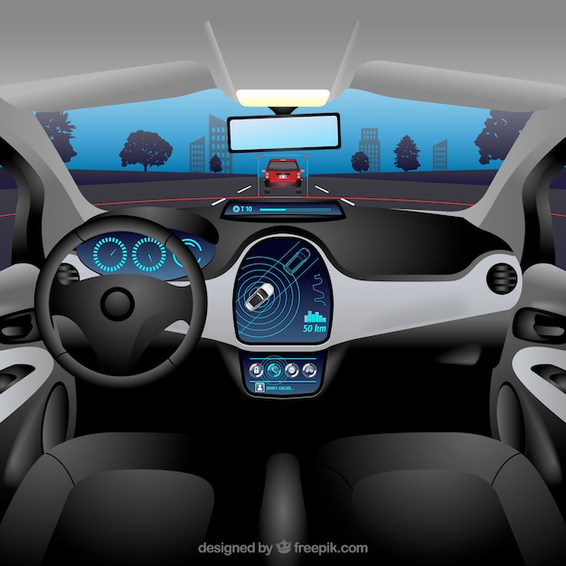 Free vector interior view of autonomous car with realistic design