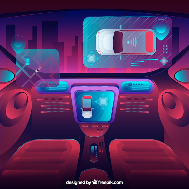 Free vector interior view of futuristic autonomous car with flat design