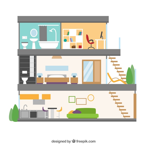 Free Vector interior view of modern house