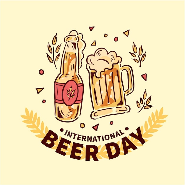 International beer day hand drawn design