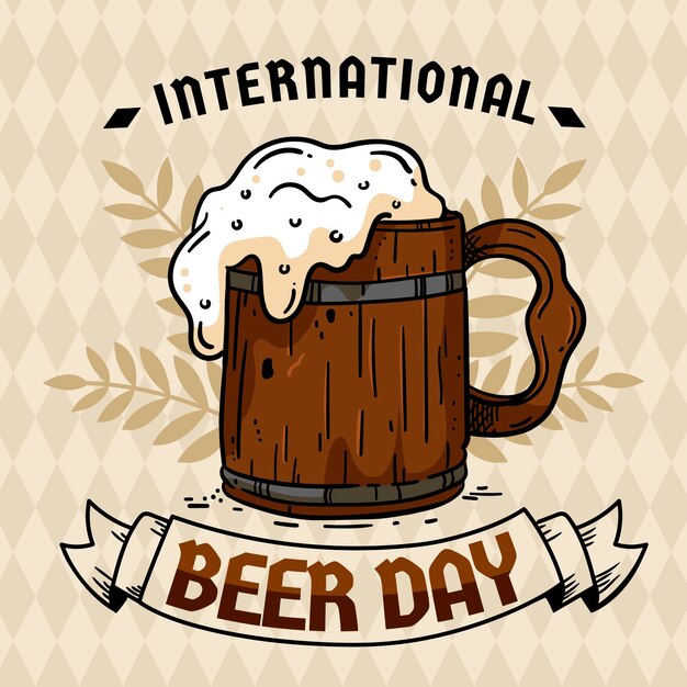 International beer day with wooden tankard