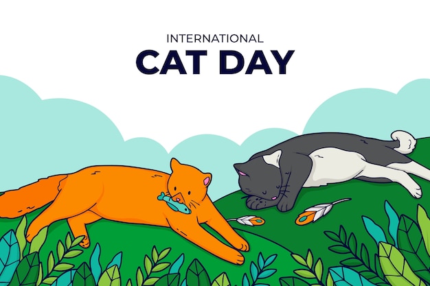 International cat day hand drawn background